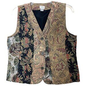 Chico's Patchwork Tapestry Vest Large Art to Wear Victorian Regency Metallic